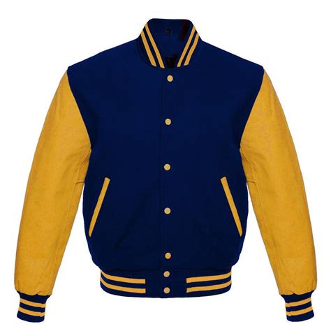 Blue And Yellow Varsity Letterman Baseball Jacket Wool Body And Leather Sl