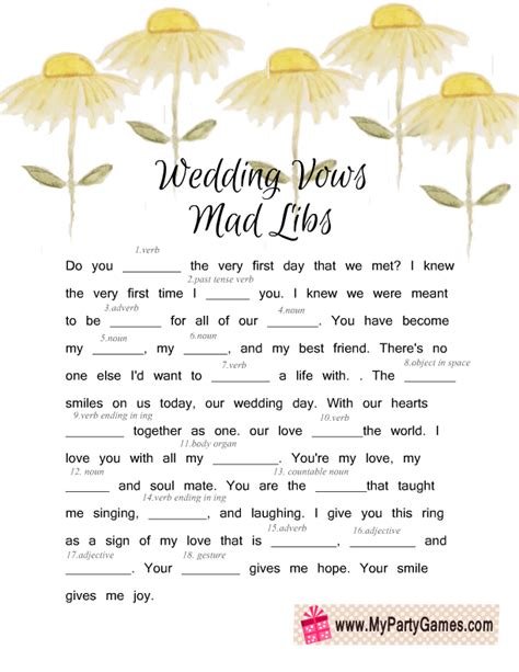 Wedding Vow Mad Libs Free Printable Printable Templates