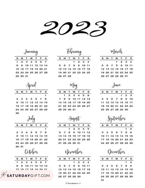 Printable Yearly Calendar 2023