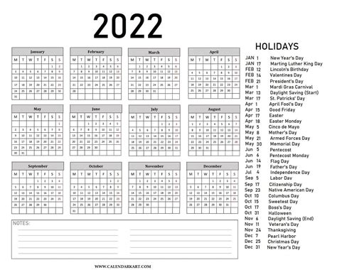 2022 Monthly Calendar With Us Holidays Free Printable Templates Free