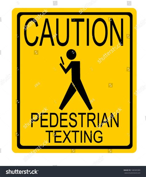 Funny Caution Pedestrian Texting Street Sign Stock Vector Illustration