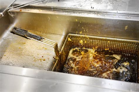 Greasy Deep Fryer With Splashing Boiling Oil Stock Image Image Of