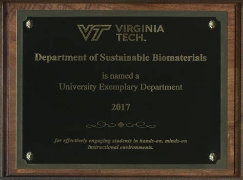 Sustainable Biomaterials Department Named Exemplary Department