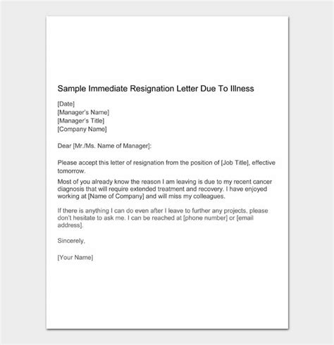 Immediate Letter Of Resignation Templates And Samples Word Pdf