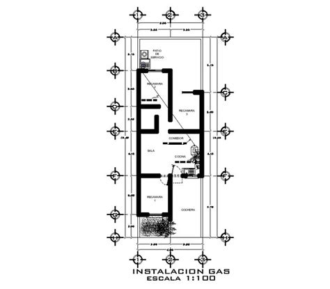 Gas Connection Of 6x19m House Plan Is Given In This 2d Autocad Drawing