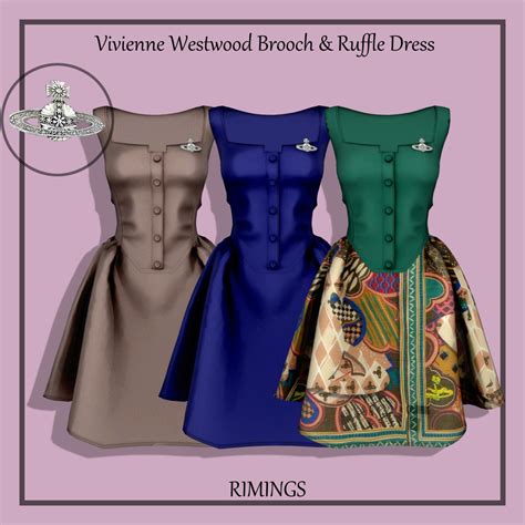 Rimings Vivienne Westwood Brooch And Ruffle Dress Sims 4 Clothing