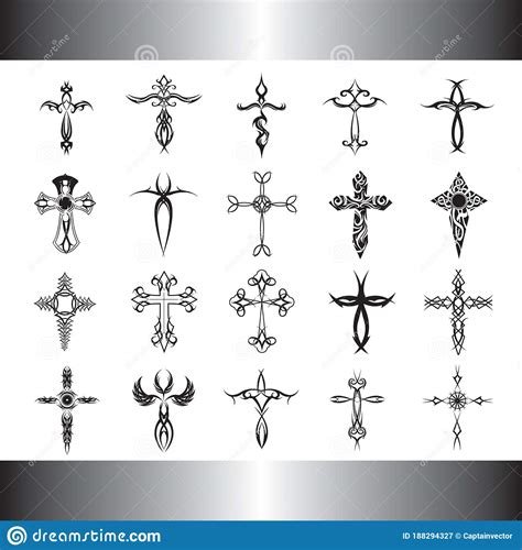 Set Of Tribal Cross Tattoos Vector Illustration Decorative Design