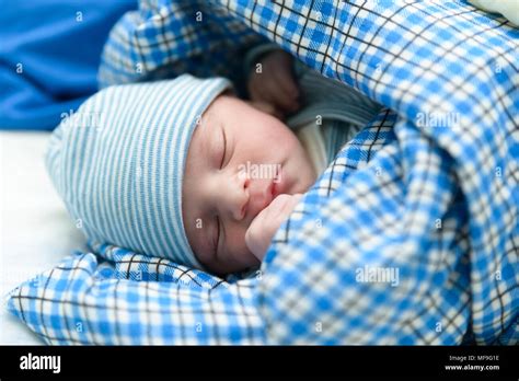Cute Eurasian Newborn Baby Sleeping Stock Photo Alamy