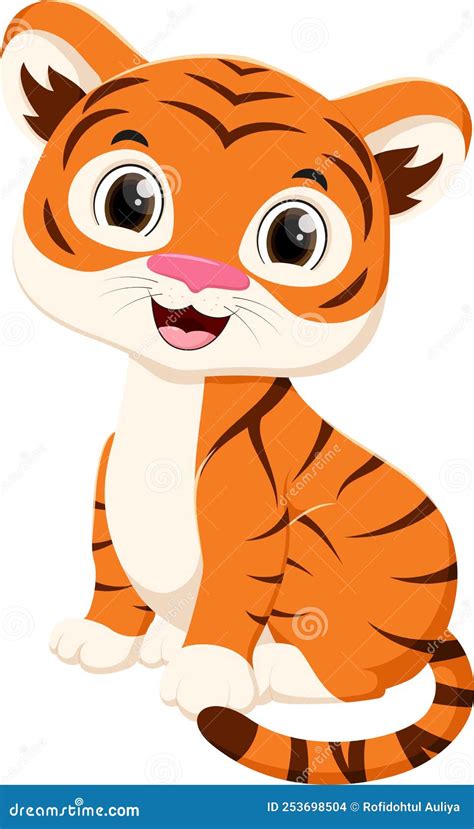 Cartoon Cute Little Tiger Isolated On White Background Stock