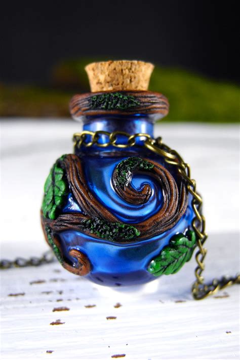 Magic Potion Bottle Necklace Blue Empty Glass Vial Witch Jewelry Make A