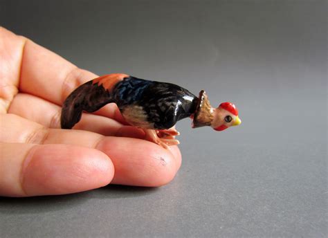Miniature Animal Ceramic Figurine Little Tiny Chicken Etsy