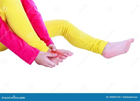 Closeup Child S Leg Injured At Instep Of Foot Isolated On White Stock