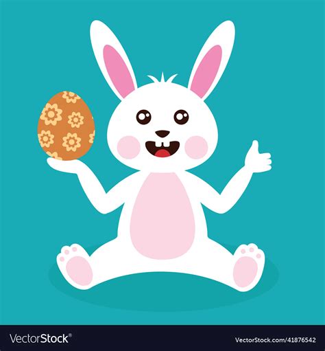 Cartoon White Easter Bunny Holding An Easter Egg Vector Image