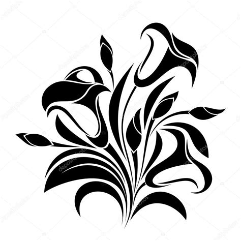 Abstract Flowers Vector Black Silhouette Stock Vector Image By