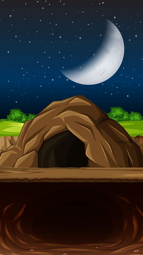 A Cave At Nigth Scene 549984 Vector Art At Vecteezy