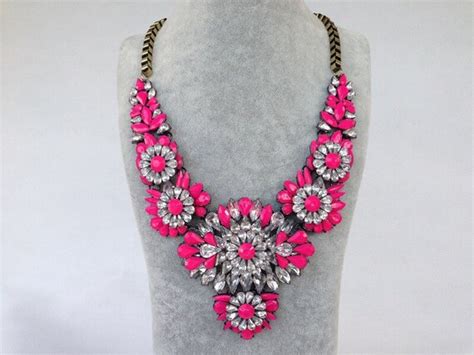 Hot Pink Statement Necklace Floral Bib Necklace By Cocowow