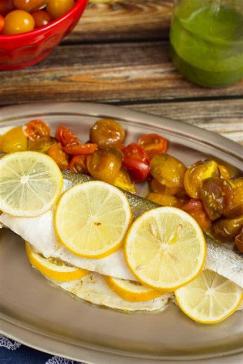 Roasted Branzino With Tomatoes And Lemon Basil Sauce The Girl In The Little Red Kitchen