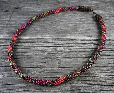 Sold Beadweaving Russian Spiral Rope Necklace In Coral Etsy Rope