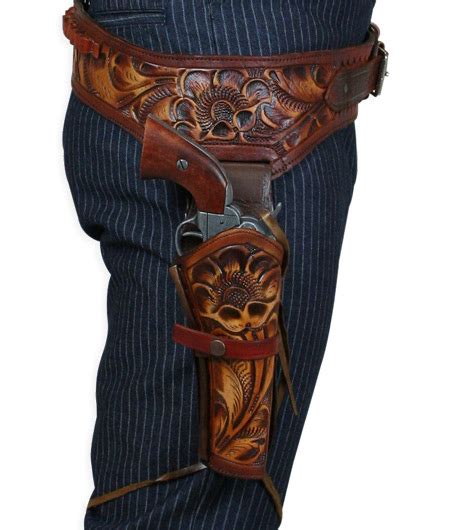 Cal Western Gun Belt And Holster RH Draw Black Tooled Leather Lupon Gov Ph