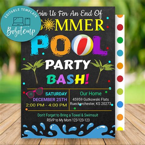 Editable Summer Pool Party Invitations Instant Download Sunmily