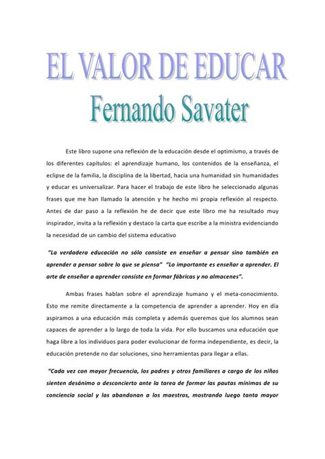 Fernando Savater El Valor De Educar