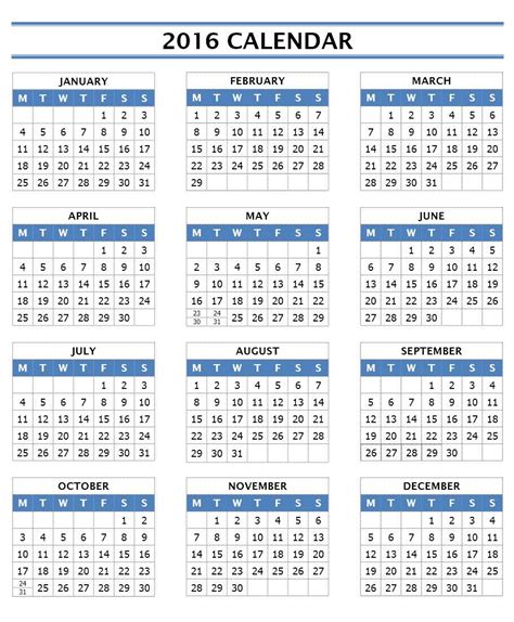 2016 Calendar Templates | Microsoft and Open Office Templates