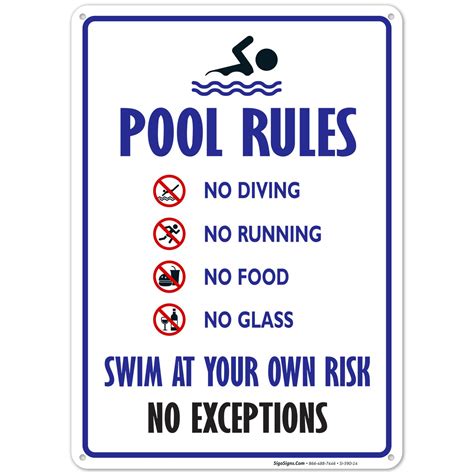 Pool Rules Sign No Diving No Running No Food No Glass 10x14 Rust Free