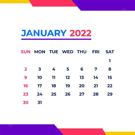 January Calendar Vector Design Images 2022 January Calendar 2022