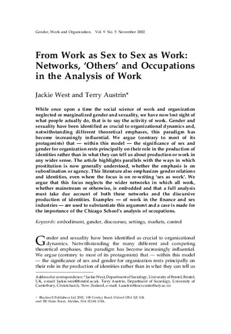 Pdf From Work As Sex To Sex As Work Networks Others And Occupations In The Analysis Of