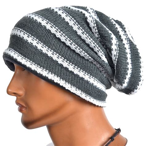 Mens Slouchy Beanie Knit Crochet Rasta Cap For Summer Winter Stripe