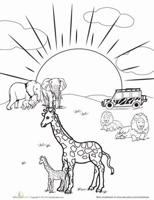 Safari Scene Coloring Pages