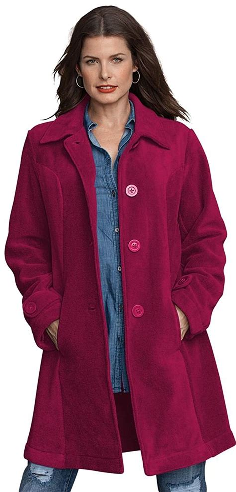 Roamans Womens Plus Size Big Button Fleece Jacket