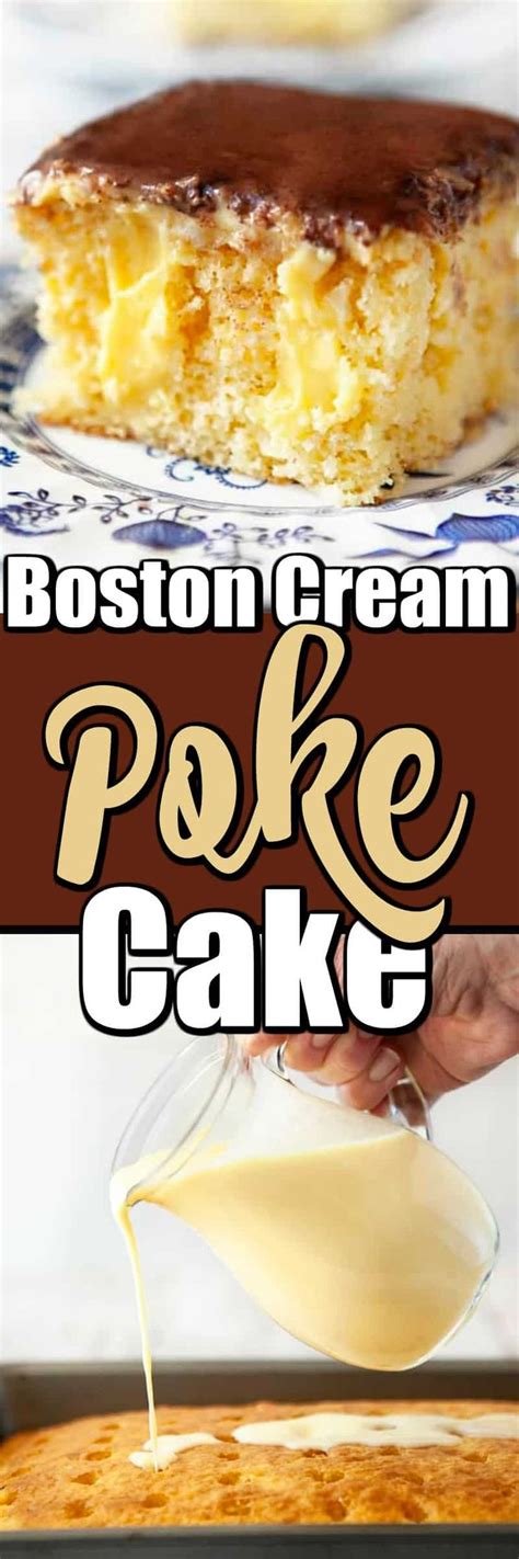 Bake a cake according to the package instructions, then poke holes in it. This Boston Cream Poke Cake is made with instant vanilla ...