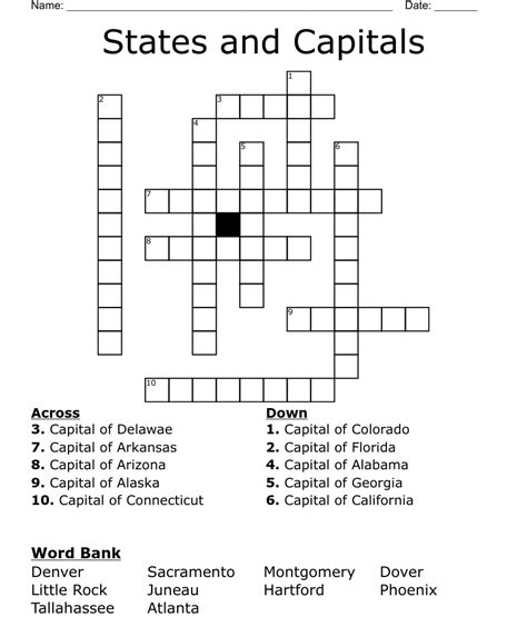 States And Capitals Worksheet Wordmint