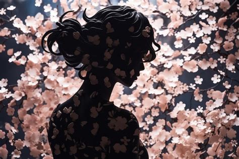 premium ai image beauty silhouette of a girl in sakura flowers generative ai