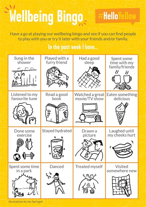HelloYellow Wellbeing Bingo Wellbeing Activities Health And Physical Education Mental