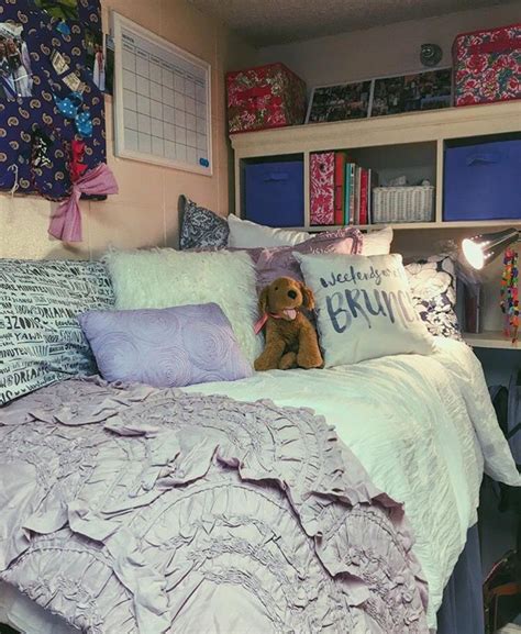 Cozy Purple Dorm Room Dorm Room Inspiration Dorm Room Decor College Dorm Rooms