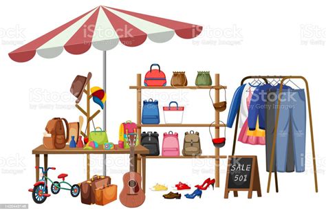 Flea Market Concept With Second Hand Clothes Stock Illustration