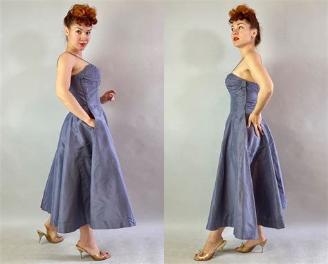 1950s Sassy Sashay Dress Set Vintage 50s Pewter Grey Taffeta Two Piece Party Frock With