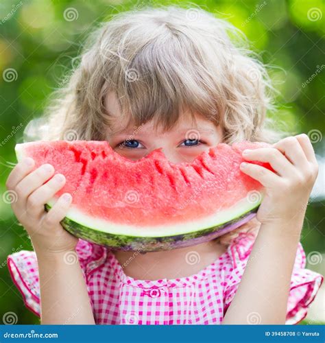 Happy Child Eating Watermelon Stock Photo Image Of Green Melon 39458708