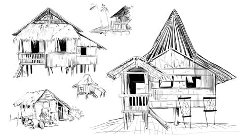 Bahay Kubo Drawing Sketch Coloring Page