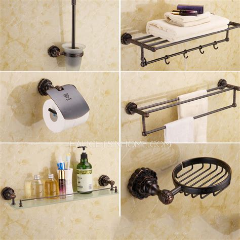 5 Piece Vintage Oil Rubbed Bronze Carved Bathroom Accessory Sets