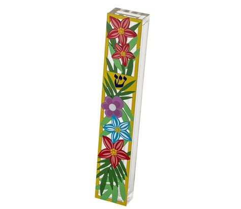 Dorit Judaica Acrylic Mezuzah Case With Flower Design Multicolor