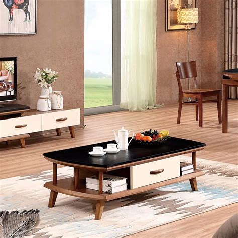 2018new Design Wooden Tea Table Set Design Modern Burning Stone Surface