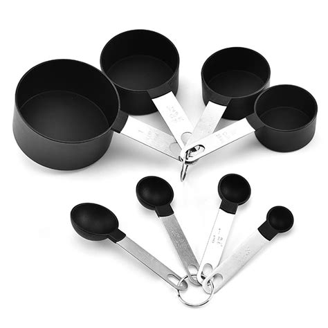 New 8Pcs Black Durable Stainless Steel Plastic Measuring Cups Spoons ...