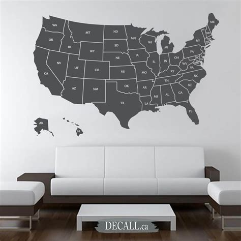 Map Of Usa Showing State Abbreviations Removable Vinyl Wall Decal