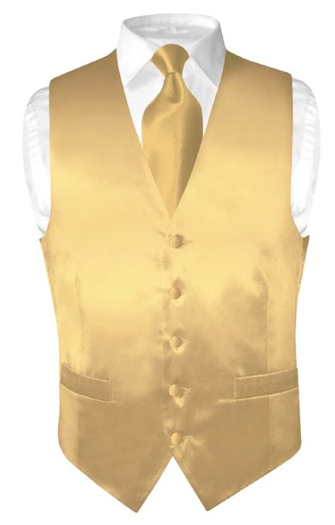 Biagio Mens Silk Dress Vest And Necktie Solid Gold Color Neck Tie Set