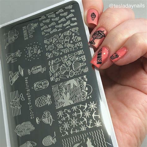 Summer Beach Holiday Rectangle Nail Stamping Plate Mermaid Theme For