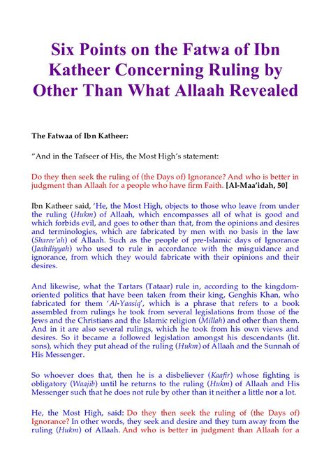 Calaméo Six Points On The Fatwa Of Ibn Katheer Concerning Ruling By