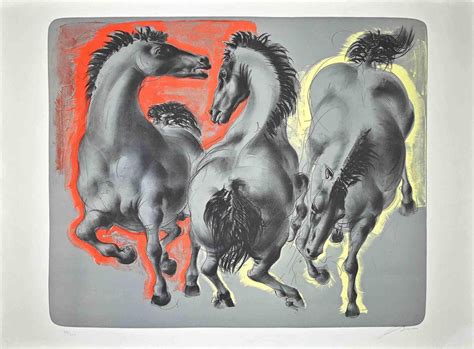Hans Erni Horses Original Lithograph By Hans Erni Mid 20th